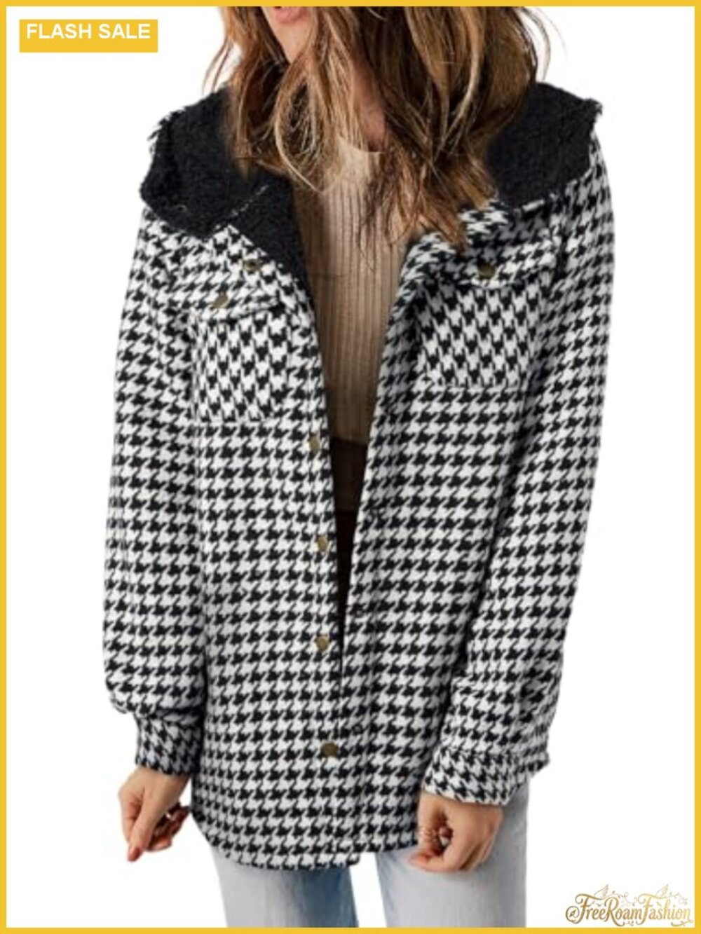 Plaid Shacket Fleece Lined Hooded Button Front Loose Fit Winter Coat